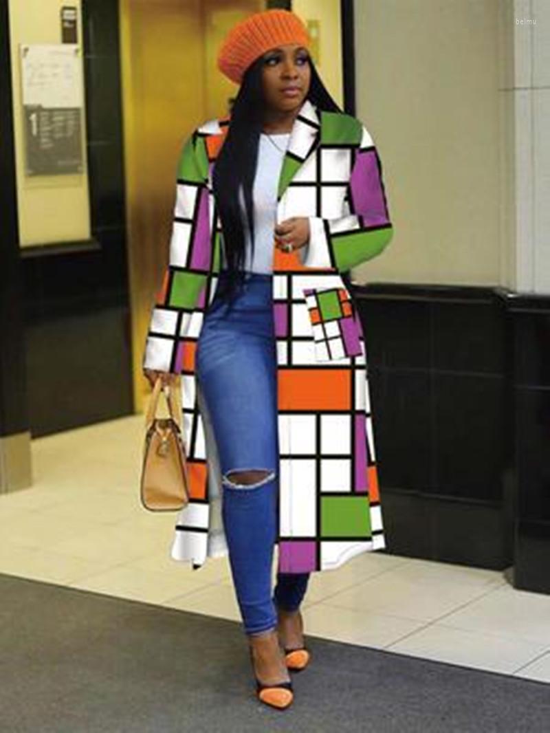 

Women' Trench Coats Ladies Coat Fashion Plaid Printing Large Size Loose Long-Sleeved Jackets Casual Long Street Windbreaker Clothes Women, Red