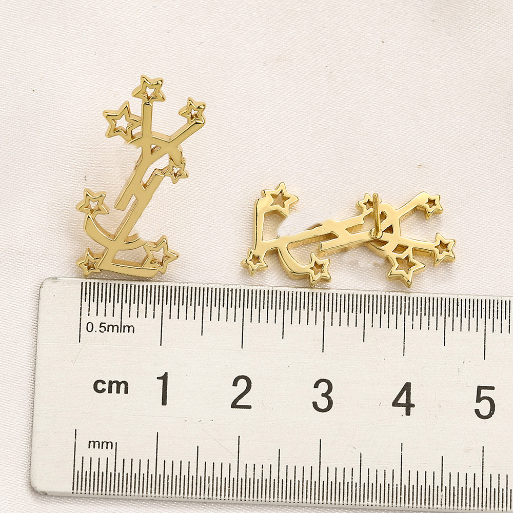 

18K Gold Plated Luxury Brand Designers Double Letters Stud Clip Chain Geometric Famous Women 925 Silver Star Crystal Rhinestone Earring Wedding Party Jewerlry
