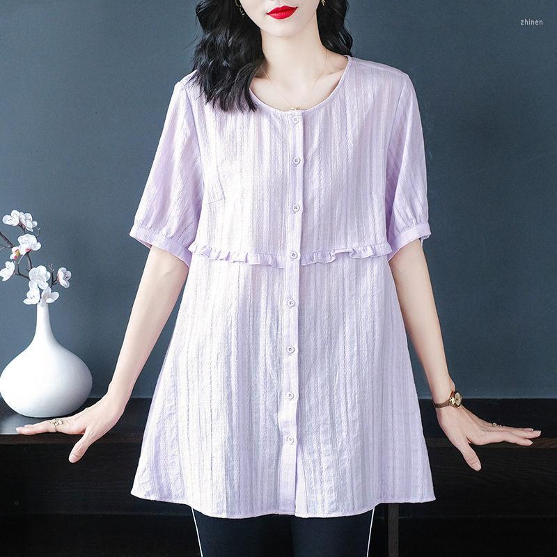

Women's Blouses Summer Half Sleeve Casual Women Blouse Elegant Round Collar Singer Breasted Shirt Office Lady Solid Colour Loose Blusas C42, Yellow
