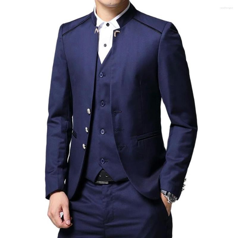 

Men's Suits Formal Business Office Suit Navy Blue Lapel Slim Fit Elegant Fashion Job Interview Gentleman 2 Pieces Jacket Trousers Waistcoat, Same as picture1