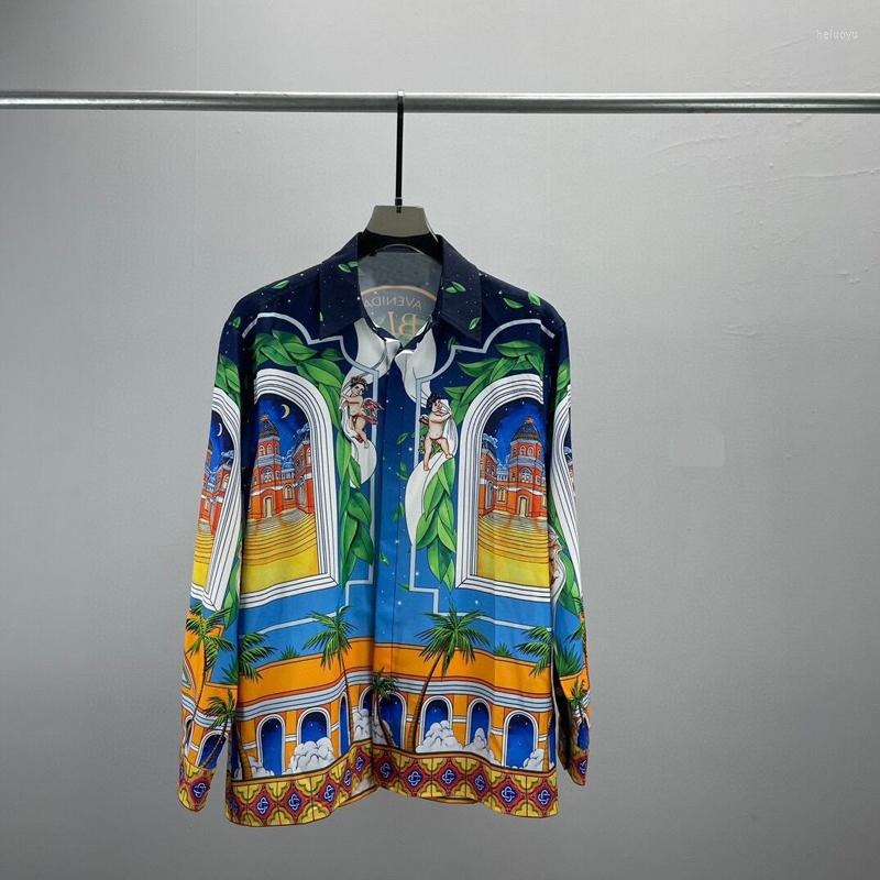 

Men's Casual Shirts 2023 Luxury Floral Print Men Party Long-sleeved Tops Spring Clothing Turn-down Collar Shirt Blouse Camisas, Color 6