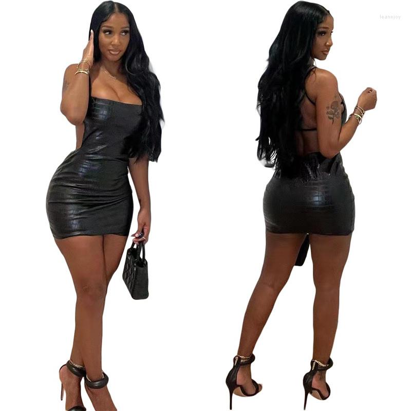 

Casual Dresses Women Cocktail Party Sling Dress Summer Solid Color Sleeveless Tight Cool Backless, Black