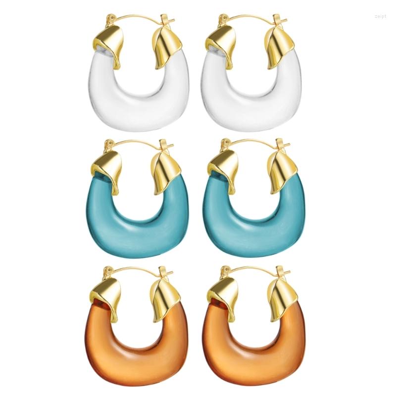 

Backs Earrings Geometric Simple Hoop Earring For Women Clear Resin Vintage Fashion Jewelry Multi-color Huge