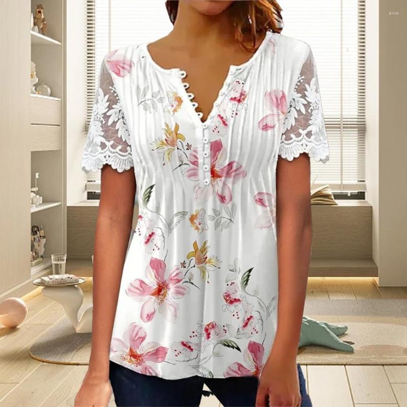 

Women's Blouses Women Summer T-shirt V Neck Shirt Colorfast Plus Size, White