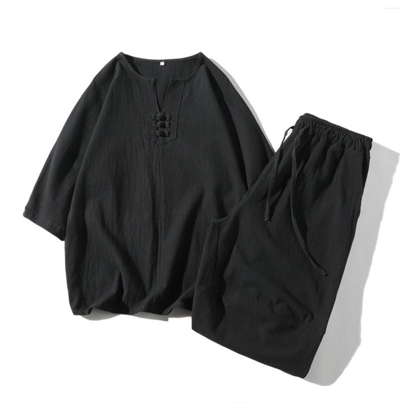 

Men's Tracksuits Mens Roaring 20s Costume Men's Tang Suit Linen Short Sleeved Cropped Sleeve Travel Case For Suits Men Brief Swim, Black