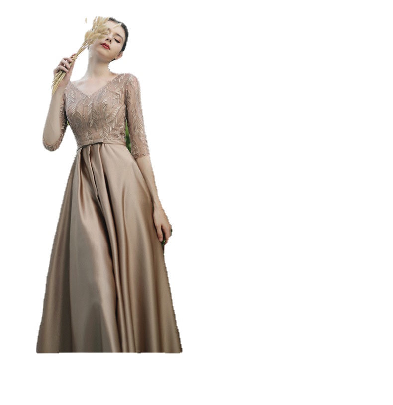 

J7105 Wine Red Blue Champagne Gray Bridesmaid Dresses Floor Length Half Sleeve Satin Dress Elegant Women Vintage Formal Gown
