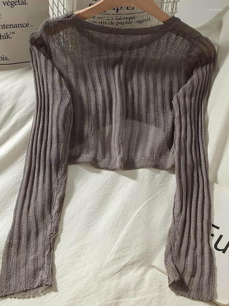 

Women's T Shirts T-shirts Women Summer Long Sleeve Crop Tops Thin Breathable Hollow Out Korean O-neck Loose Sun-proof Chic All-match Tees, Black