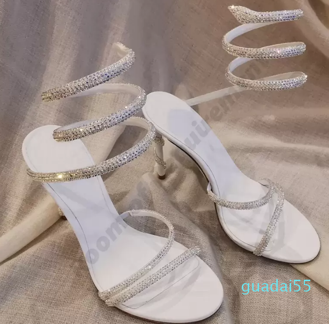 

sandals snake twining elegant Sandal CLEO stiletto High heel RENE CAOVILLA crystal Gold rhinestone dress shoes Silver soles women summer Pumps, Black with black diamond