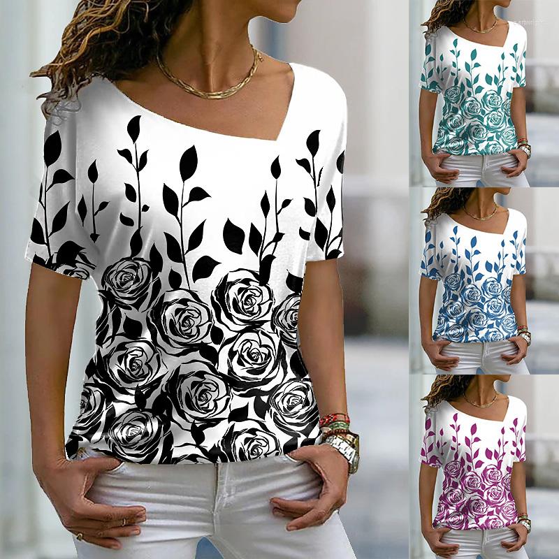 

Women's T Shirts V Neck Vintage Harajuku Pullover Top Women's Summer Fashion Floral Print Short Sleeve Holiday Weekend Basic Shirt, Black