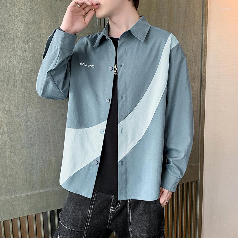 

Men's Casual Shirts Autumn Winter Long Sleeve Shirt Men's Patchwork Korean Fashion Tops Brands Military, Cy03 green