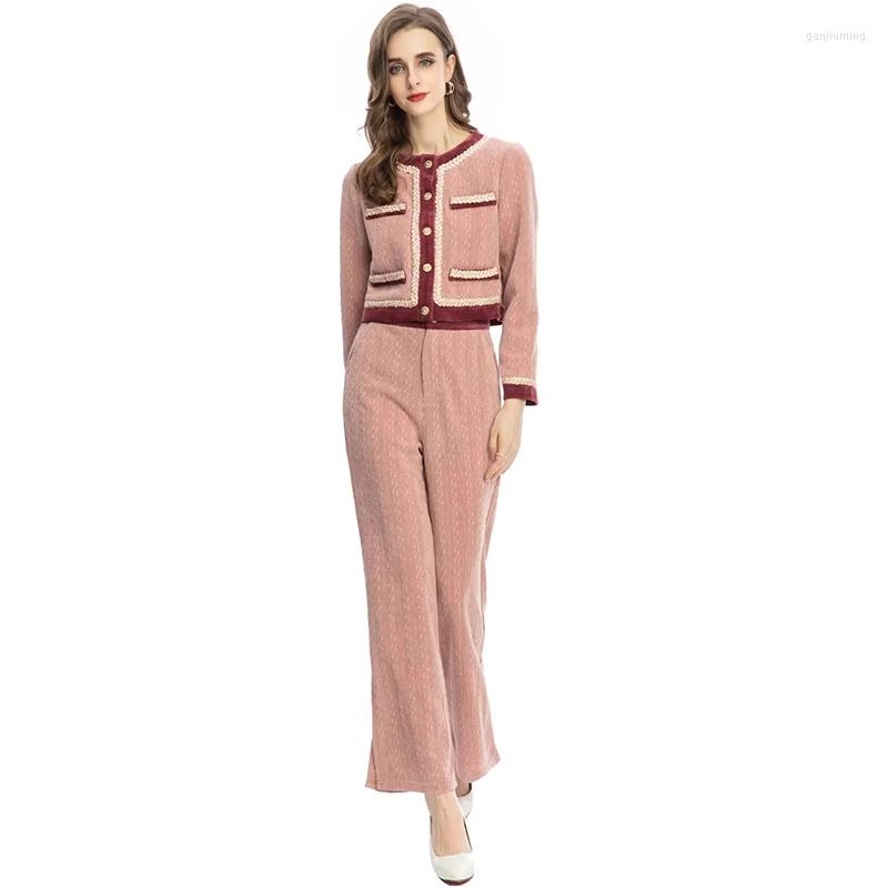 

Women' Two Piece Pants Janeyiren Fashion Runway Solid Color Pantsuit Women Long Sleeve Single Breasted Coat 2 Set, Pink