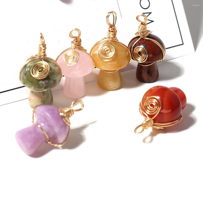 

Pendant Necklaces Natural Stone Pendants Mushroom Shape Chakra Crystal Agate Copper Wire Knitting For Jewelry Making Necklace Decoration