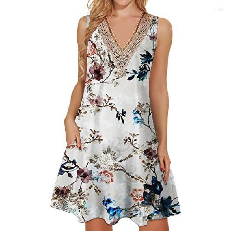 

Casual Dresses 2023 Women's Fashion Print V-neck Pocket Vest Dress, Black