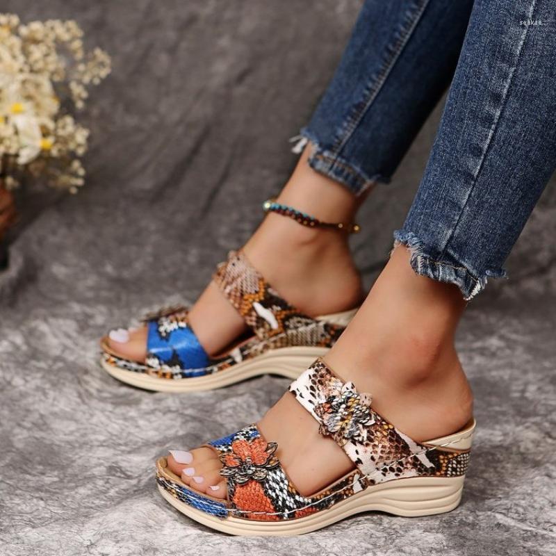

Slippers Fashion Womens Leopard Wedges Open Toe Beach Shoes Roman Sandals Slip-On Female Zapatos Mujer, Xdh4002-snake patter
