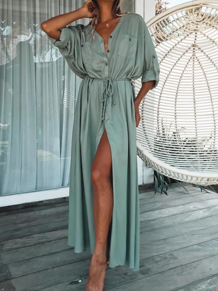 

Women's Swimwear Summer Button Long Dress Women Tunic Beach Cover Ups Cardigan Vacation Swim Suit Up Robe Pareos Bikinis Beachwear, White