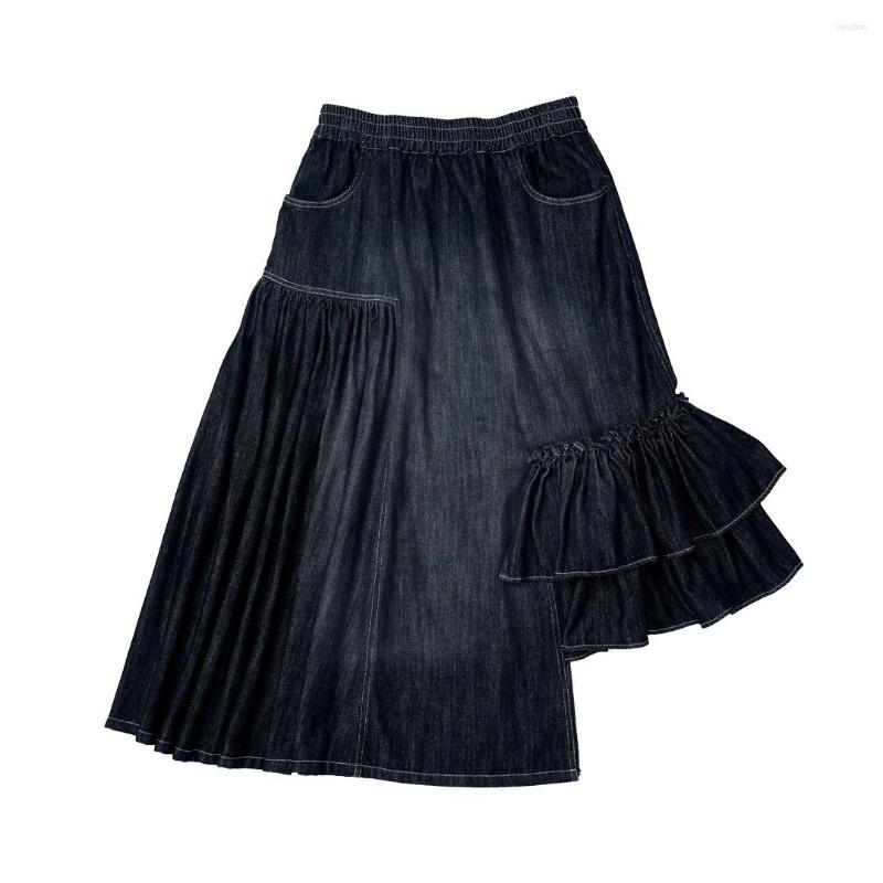 

Skirts Original Vintage Dark Blue Ruffled Denim Sand Washed Half Skirt Women' Early Spring Irregular 233981