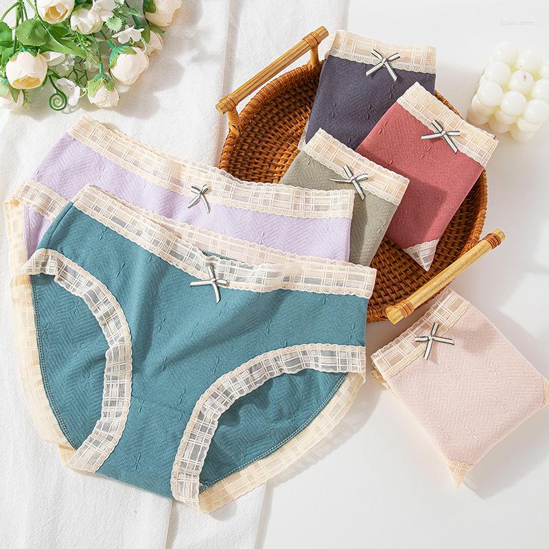 

Women's Panties Women's Sexy Cotton Bow Large Size Mid-Waist Breathable Soft Comfortable Crotch Solid Color Underwear, Vanilla green