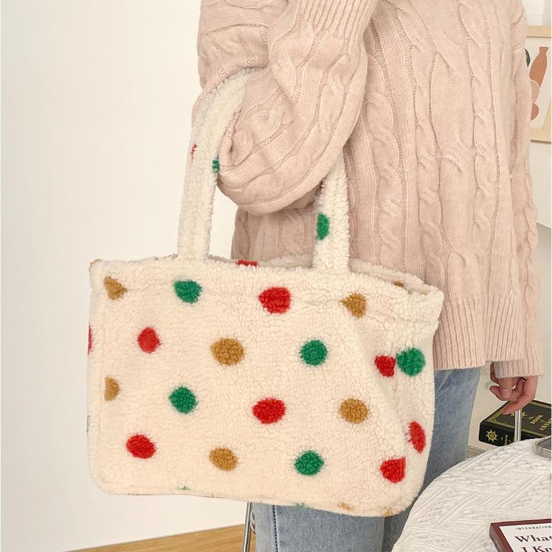 

Evening Bags Color Dot Women's Plush Shoulder Bag Lovely Faux Lamb Wool Female Large Shopping Girls Handbags Clutch Purse Storage, Small purse