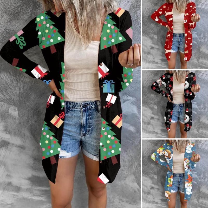 

Women' Knits Long Sleeve Single-breasted Women Cardigan Loose Open Front Mid-length Coat Colorful Polyester For Christmas, White