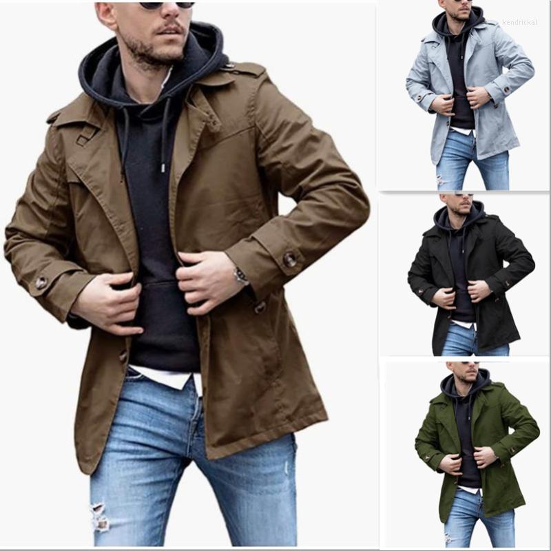 

Men' Trench Coats 2023 Spring And Autumn Men' Coat Mid-length Lapel Solid Button, Brown