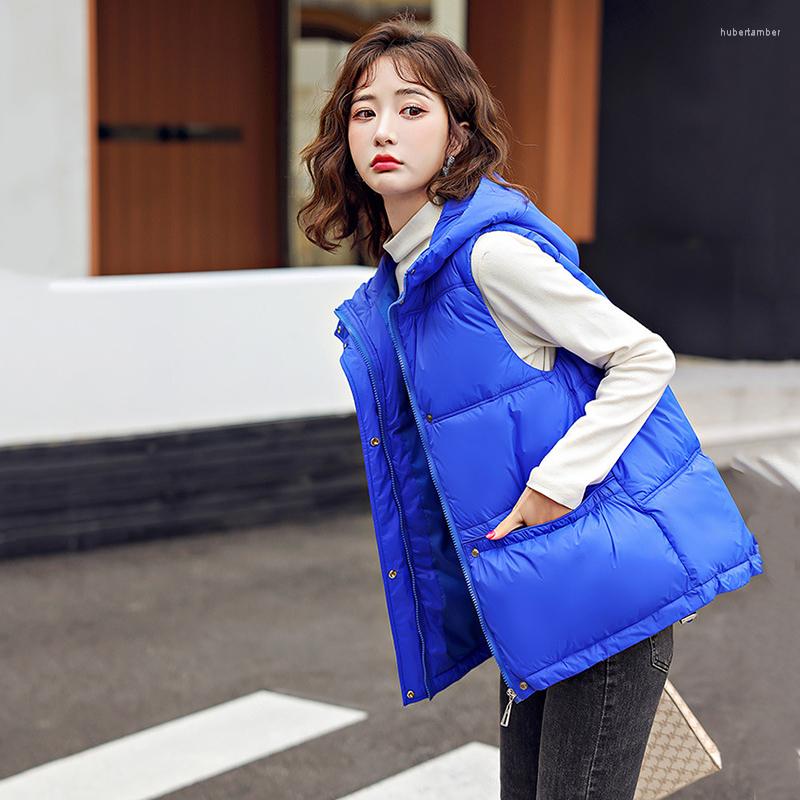 

Women's Vests Women Autumn Winter Short Casual Thicken Waistcoat Cotton Padded Hooded Sleeveless Jacket Coat Vest For Female, Blue
