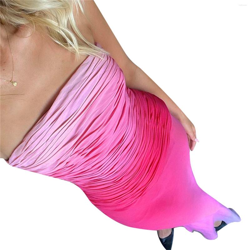 

Casual Dresses Women Wrapped Sleeveless Strapless Party Summer Spring Zipper Long Dress, Pink