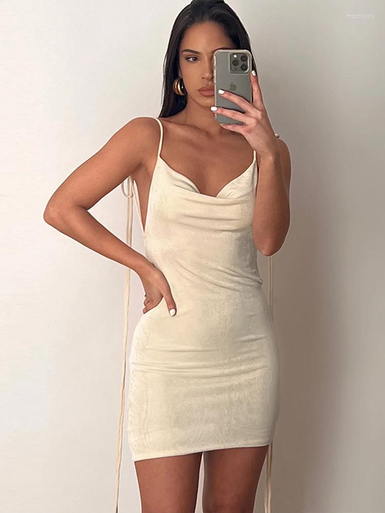 

Casual Dresses Sexy Backless Bodycon Mini Dress Summer Short Birthday Party For Women 2023 Cowl Back Elegant Red Evening