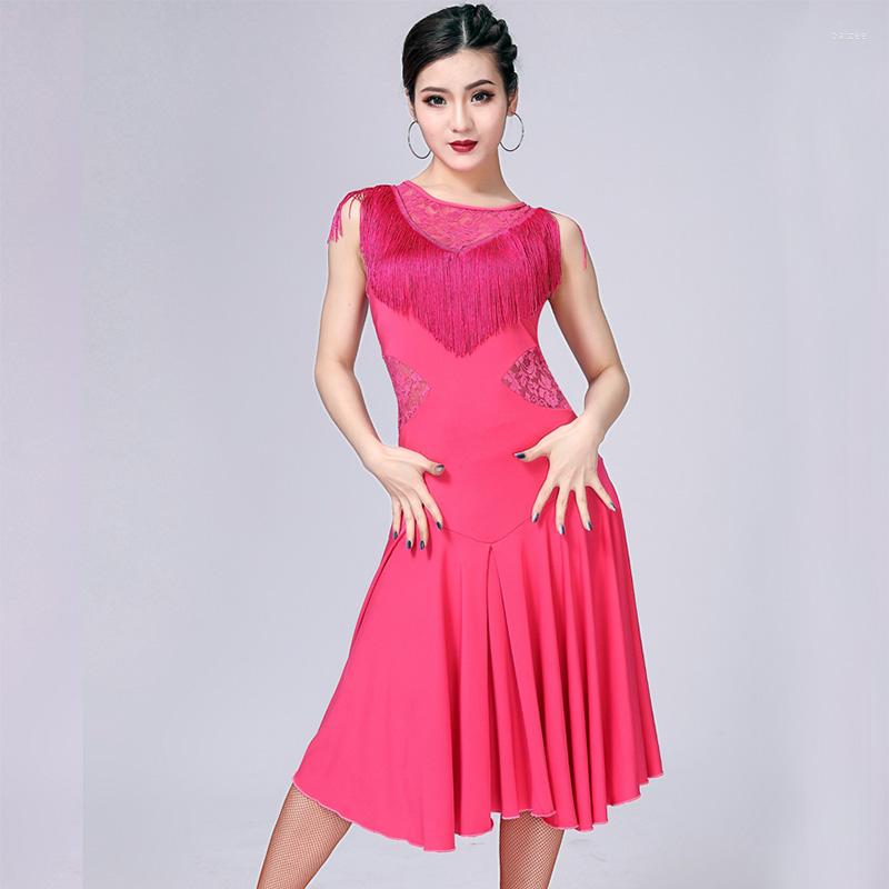 

Stage Wear 2023 Woman Latin Dance Dress Adult Ballroom Big Swing Skirt High Quality Costum, Black