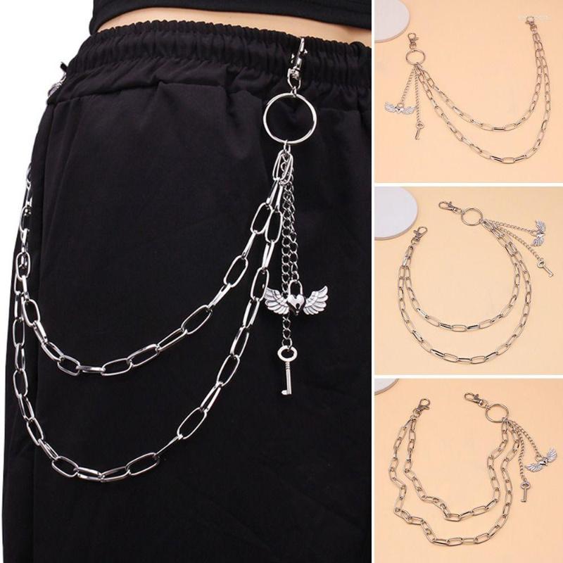 

Belts Jeans Pants Rock Emo Accessories HipHop Link Coil Gothic Keychains Layered Waist Hook Love Wing Pendant Pant Chain, Black