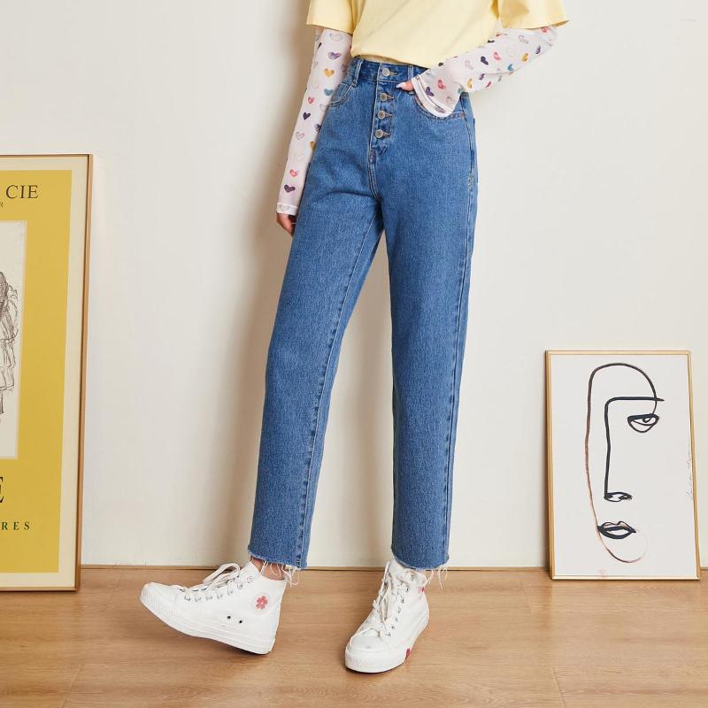 

Women's Jeans Women High Waist Retro 2023 Autumn Style Cotton Niche Stitching Straight Nine-Point Pants, Blue