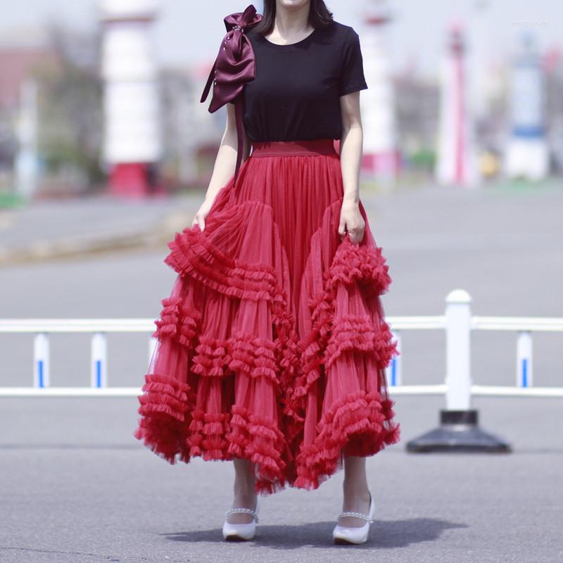 

Skirts 2023 Three-dimensional Decoration Edible Tree Red Ball Gown Black Elastic Waist, Beige
