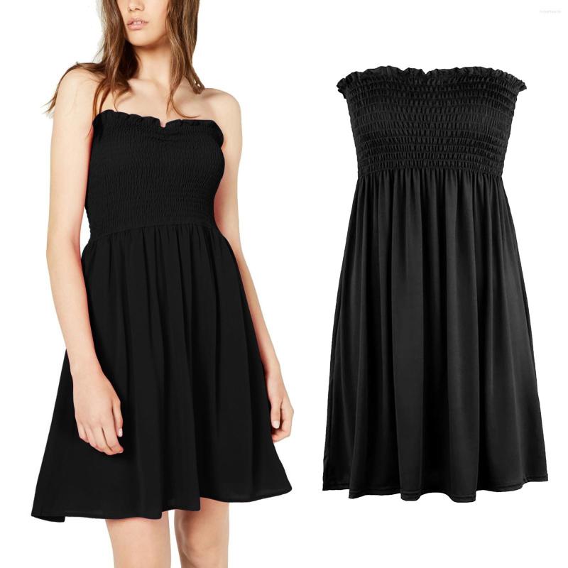 

Casual Dresses Summer Strapless For Women Mini Sundress Smocked Elastic Band Wrap Dress Tube Chest Wrapping Party Robe Vestidos, Brown