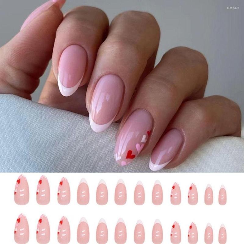 

False Nails Detachable Fake Nials Simple DIY Heart French Long Almond, As show