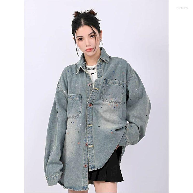 

Women's Blouses Paint Spot Denim Shirts And Women Long Sleeve Casual Streetwear Tops Korean Shirt Loose Fit Harajuku For, Blue