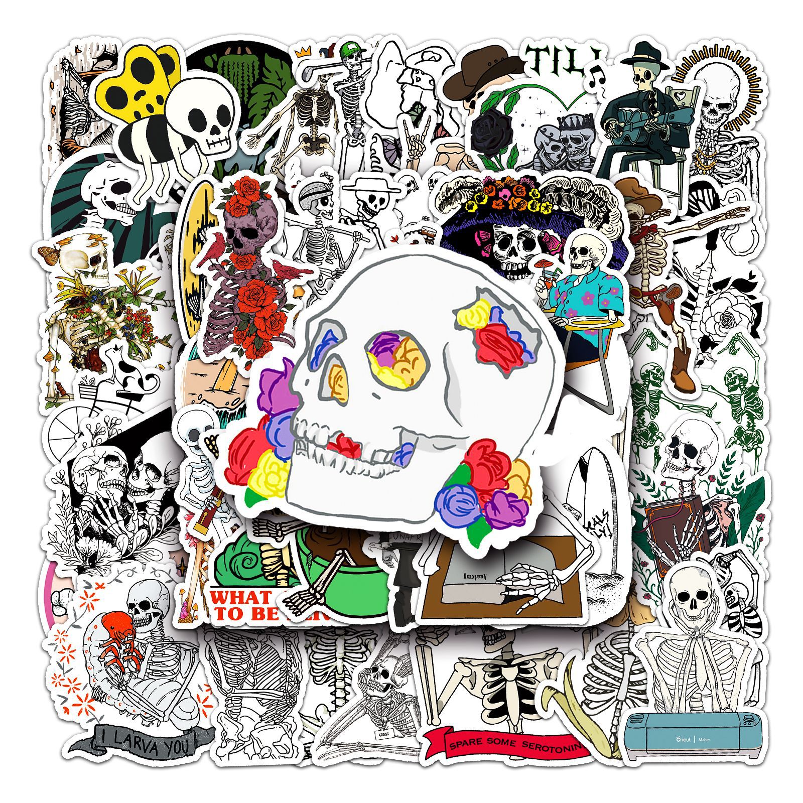 

50Pcs Wholesale Street Skull Stickers Waterproof Sticker For Luggage Laptop Guitar Skateboard Notebook Water Bottle Phone Case Car Decals, Multi-color