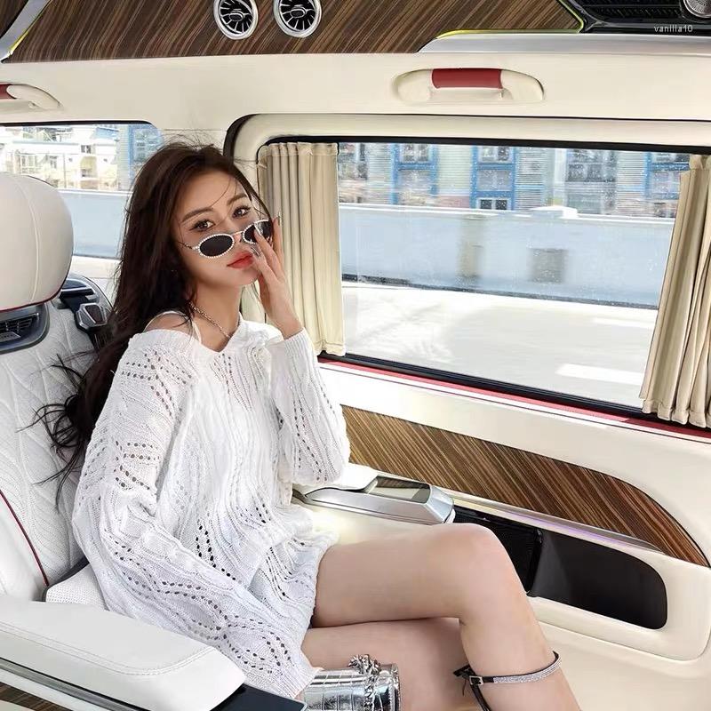 

Women's Sweaters Spring And Summer Korean Lazy Wind Hollow Out Loose Sweater Women V Neck Pullover Leaky Back Thin Solid Knitted Tops, Picture color