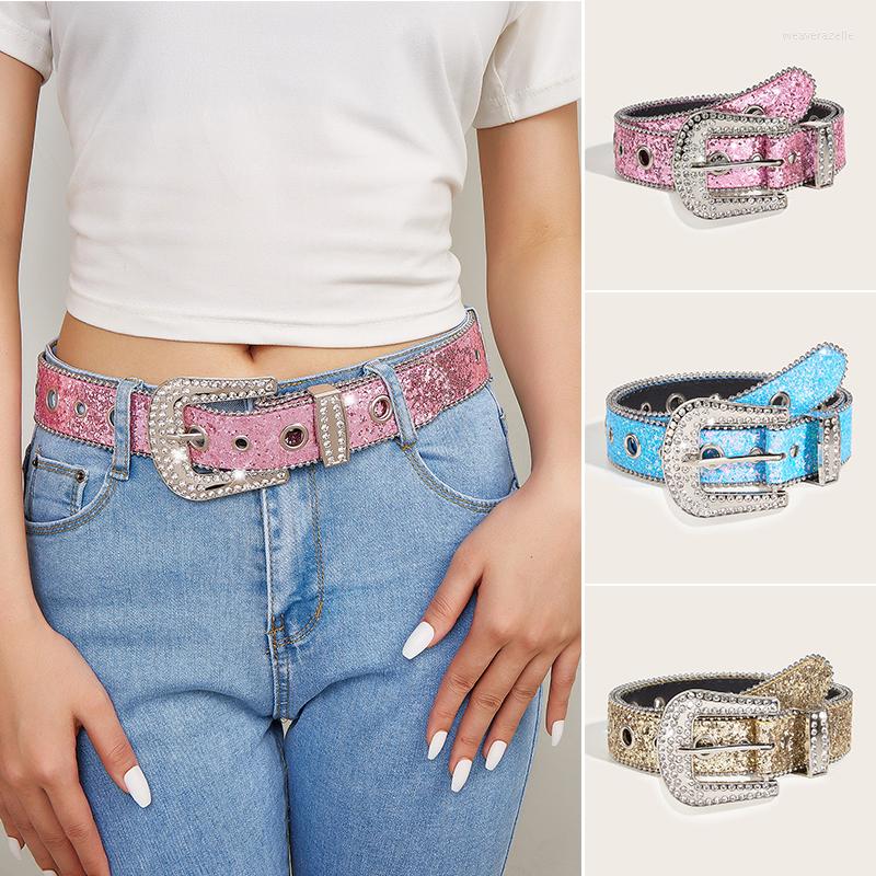 

Belts Goth For Rhinestone Women Pu Leather Strap Western Cowboy Y2k Girls Fashion Belt Jeans Men, Blue