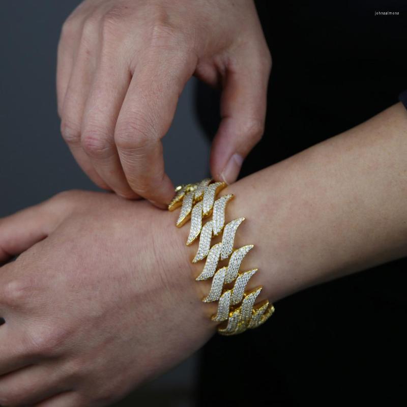 

Link Bracelets 30mm Wide Bracelet Hip Hop Miami Curb Cuban Chain Gold Silver Plated Iced Out Paved Rhinestones CZ Bling Rapper For Men