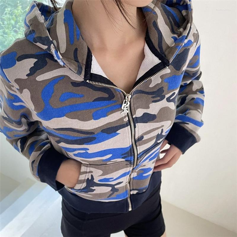 

Women' Jackets Camouflage Hooded Sweatshirt Women Long Sleeve Zipper Outerwear Harajuku Grunge Streetwear Fairycore Casual Coats, Gray