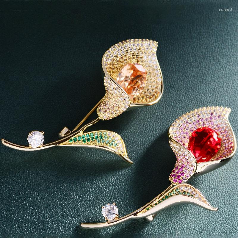 

Brooches Elegant Temperament Tulip Zircon Brooch Pin Female Creative Flower Clothing Decoration Coat Jacket BroochesTrendy Jewelry