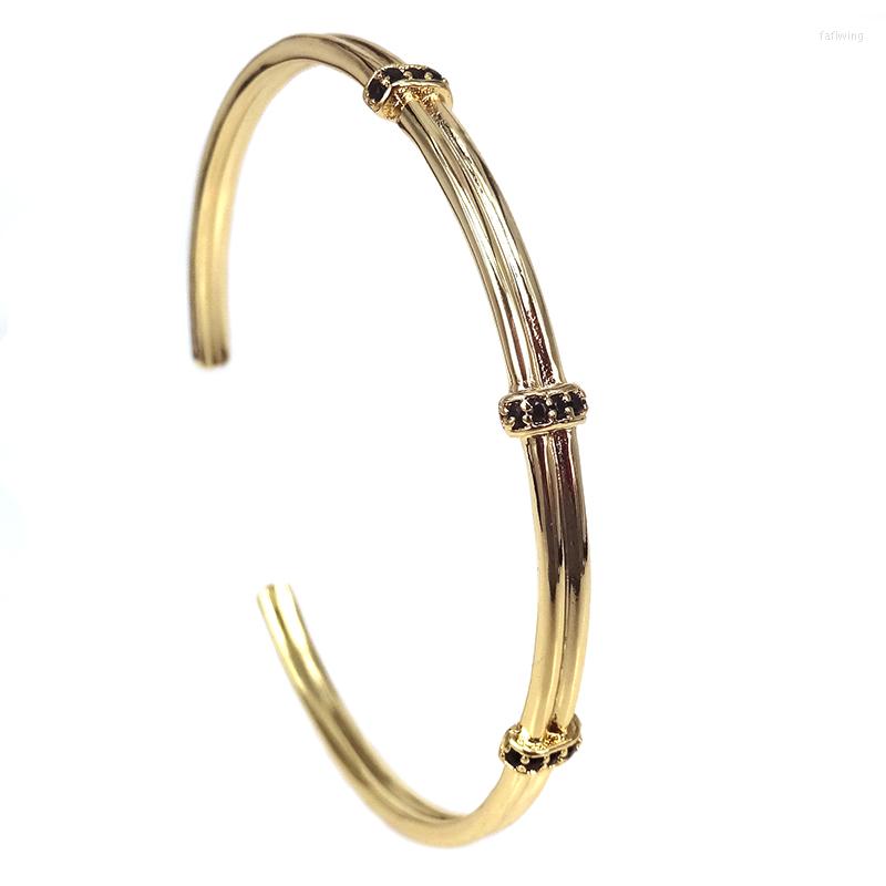 

Bangle Brand Men Anil Arjanda Bangles Micro Pave Black CZ & Gold Color Cuff Open Bracelet For Women Jewelry Gift