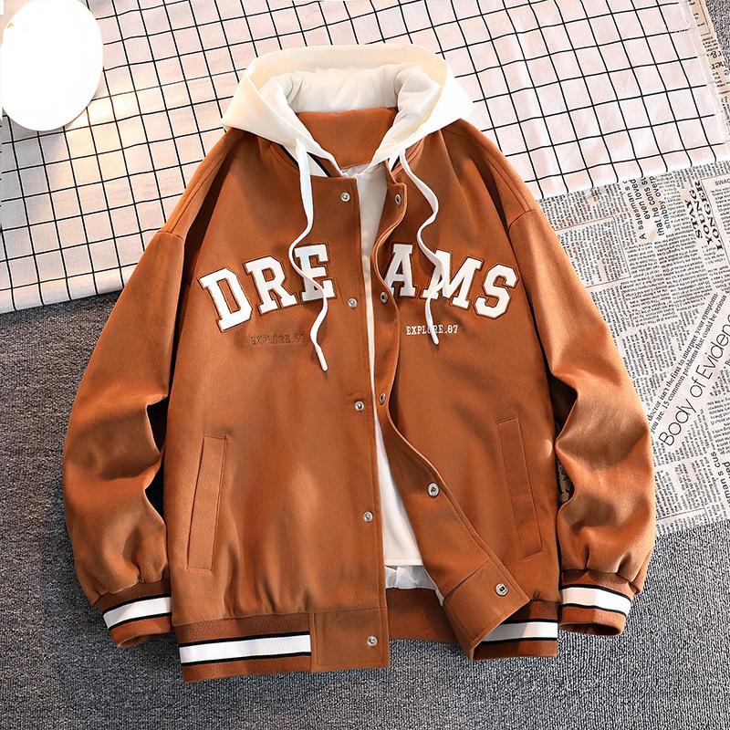 

Men's Jackets Autumn Trendy Brand High Quality Varsity Baseball Uniform Jacket Men's All-Match Student Hooded Plus Size Coats Women, Black