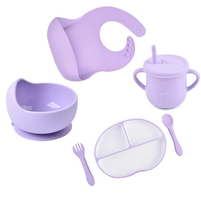 

Cups Dishes Utensils 4/5/6PCS Baby Silicone Dinner Plate Non-slip Strong Sucker Dishes Bowl Bibs Cup Spoon Fork Sets BPA Free Children's Utensils AA230413
