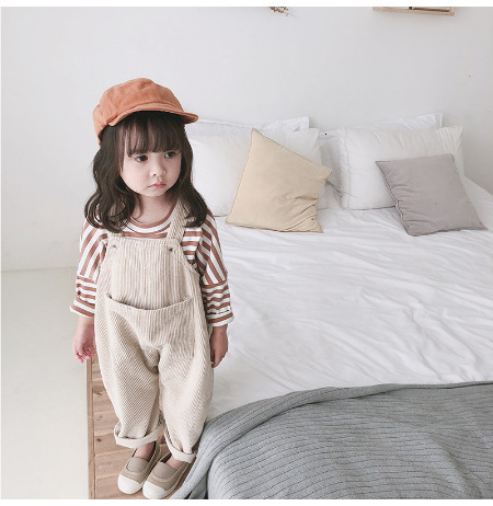 

Overalls All-match Corduroy Baby Bib Suspender Spring Pants Cute Overalls Casual Kids Style Trousers Girls Loose Korean 230414, Beige