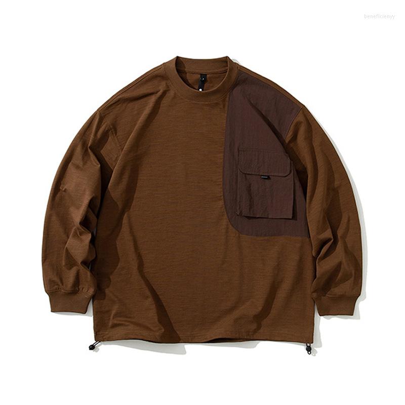 

Men's T Shirts 320g Cotton T-shirt Men Cityboy Streetwear Fashion Loose Casual Long Sleeve Cargo Tshirt Oversize Outdoor Sport Tee Man, Dark gray