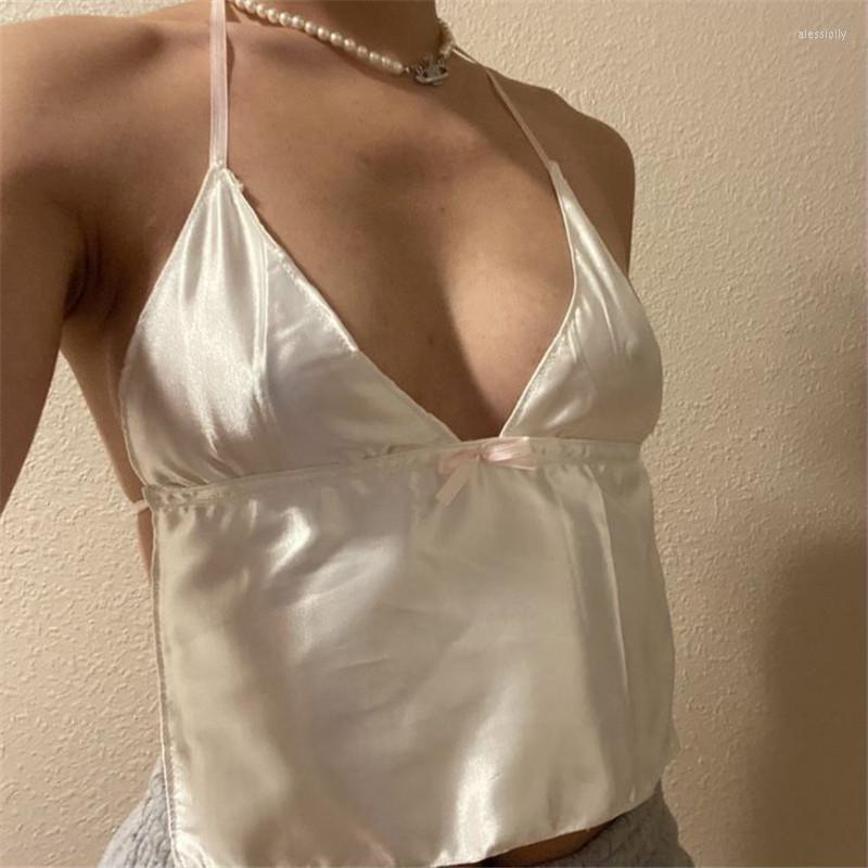 

Women' Tanks Women Sexy Y2k Cami Top Spaghetti Strap Low Cut V-neck Crop Backless Tie Up Cropped Tank Summer Club Streetwear Grunge, Black