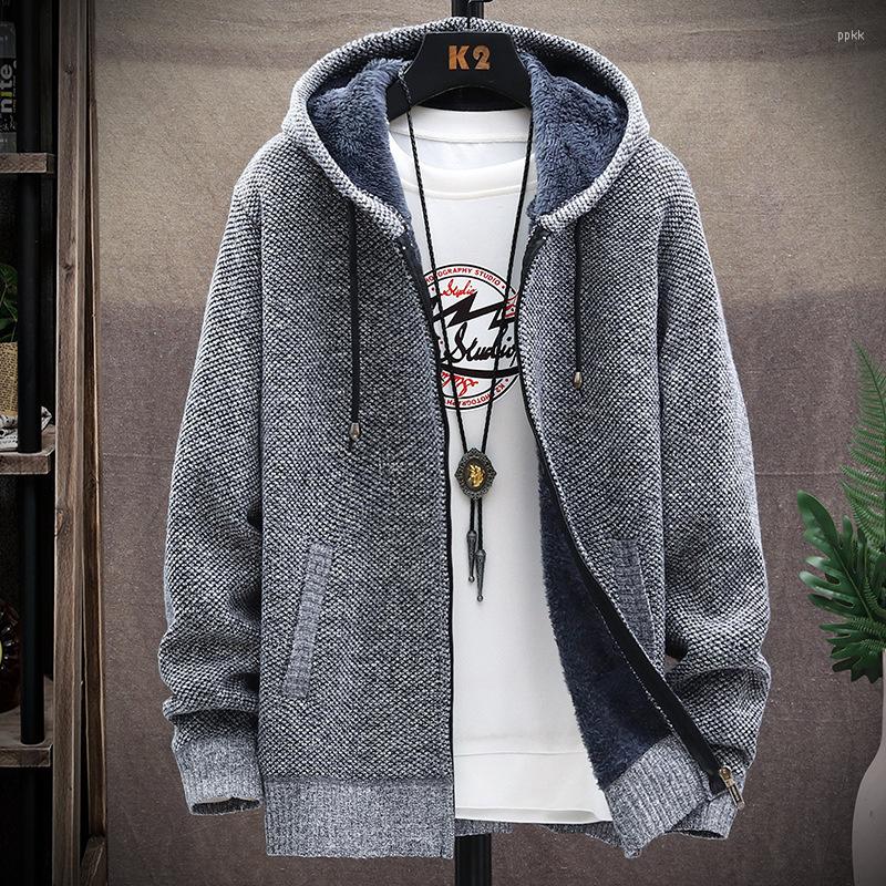

Men's Sweaters Men's Winter Sweater Cardigan Fleece Hooded Thicken Knit Keep Warm Male Clothing, Light grey
