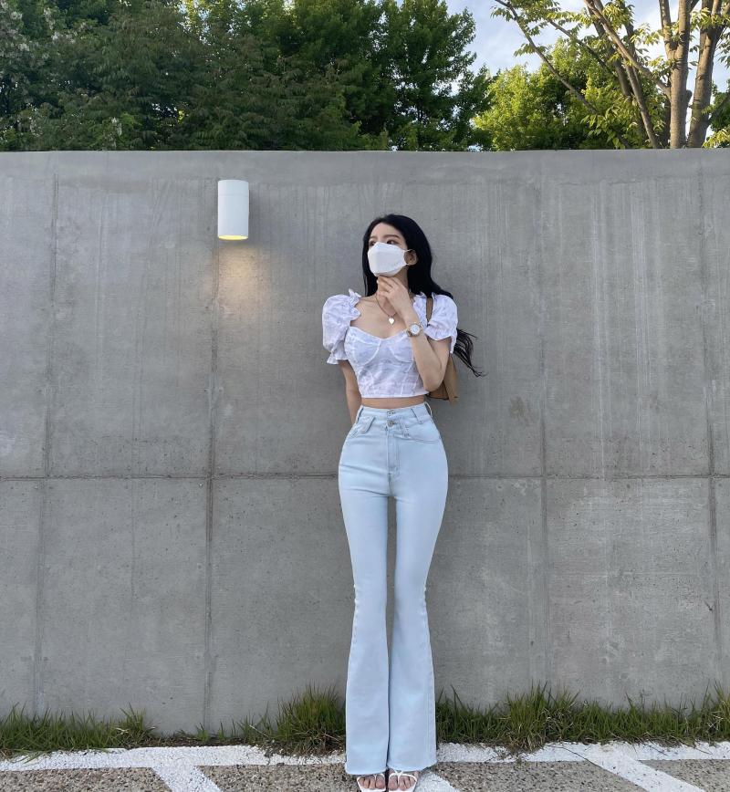 

Women's Pants Korean Instagram Celebrity Retro High Waist Two Grain Buckle To Show Thin Legs Long Cut Edge Micro Flared Denim Trousers, Black