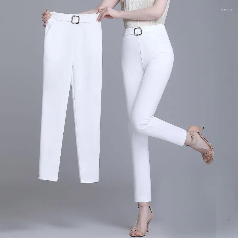

Women' Pants 2023 Spring Summer Ice Silk Harem Women High-Waisted Nine-Point Slim Skinny Trousers Plus Size Loose, White