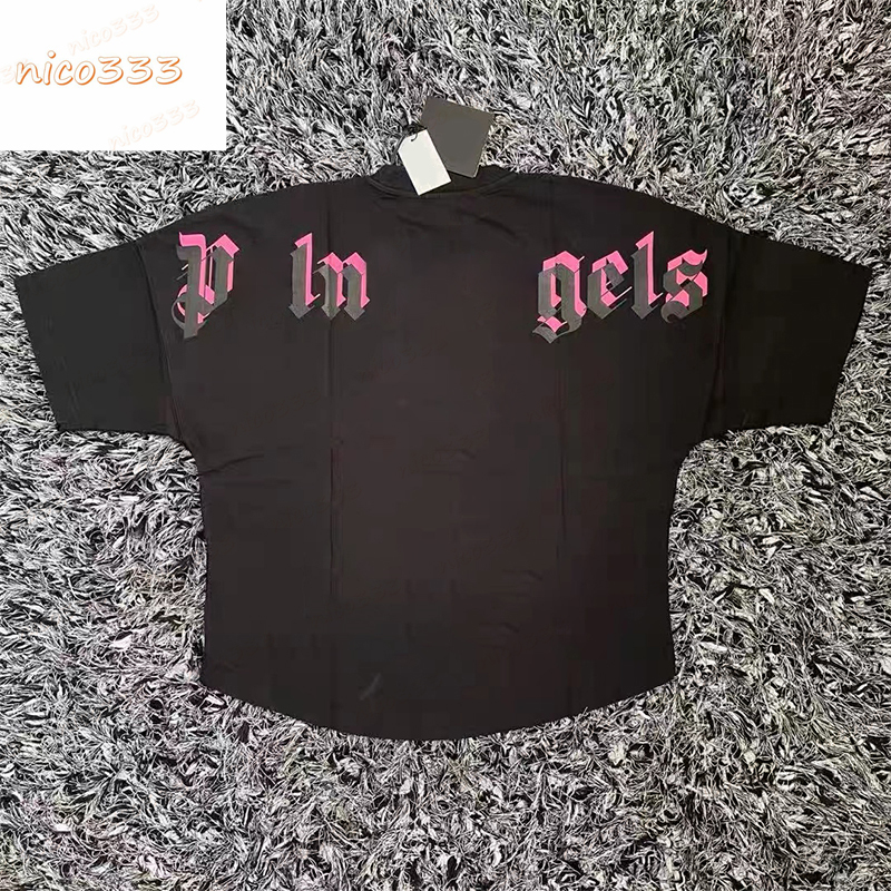

23ss New t shirt pink double foam letter print pattern cotton loose and versatile round neck street men and women short sleeve, #02